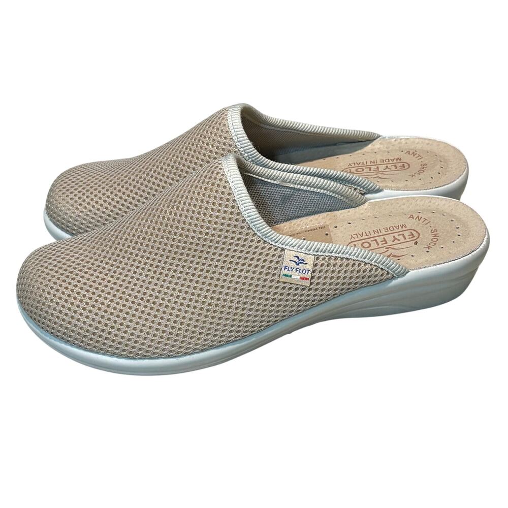 Fly Flot Leather Flat Tan Mule Anti Shock Sole Breathable Clog Shoes Size 7.5
